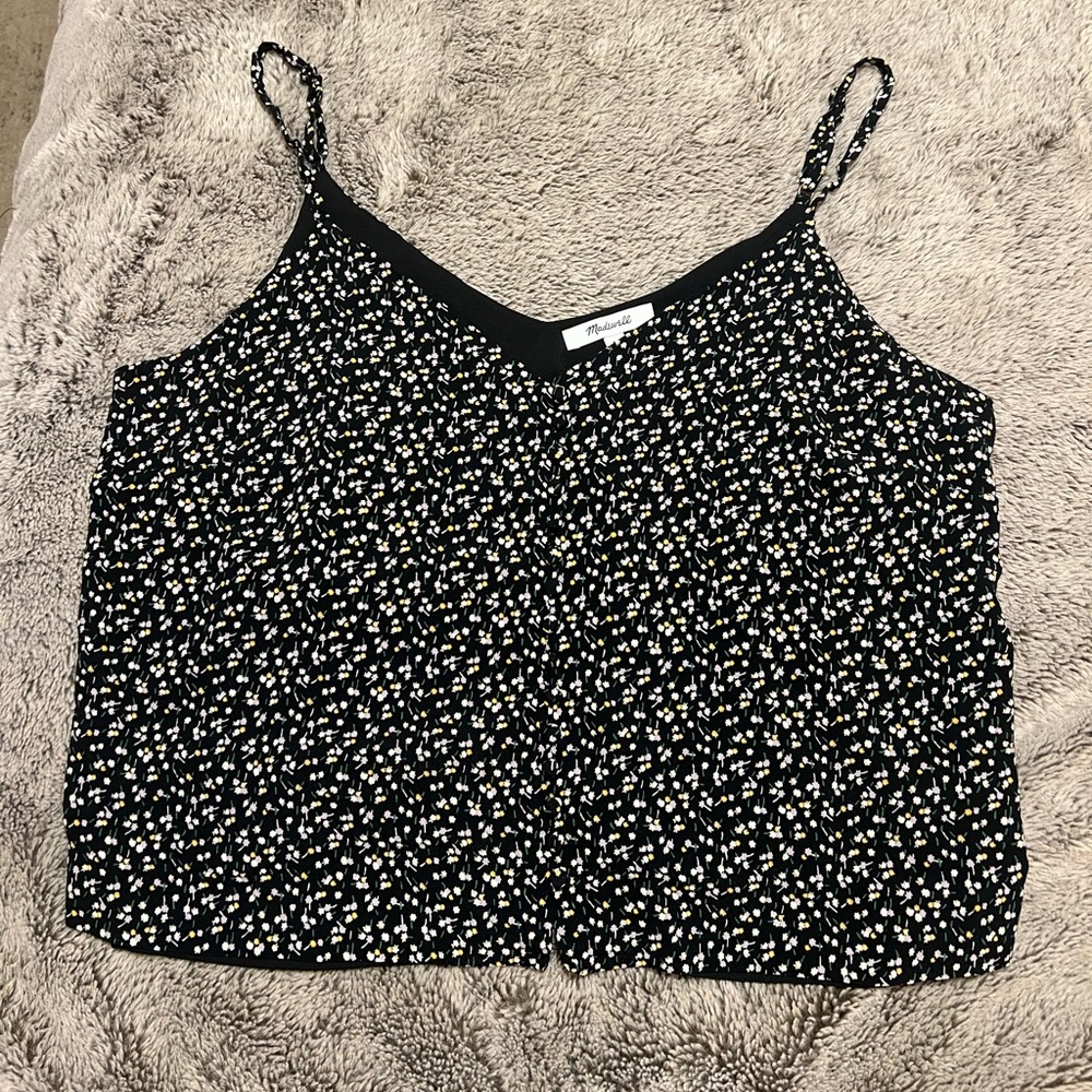 Madewell black w flowers blouse top XL